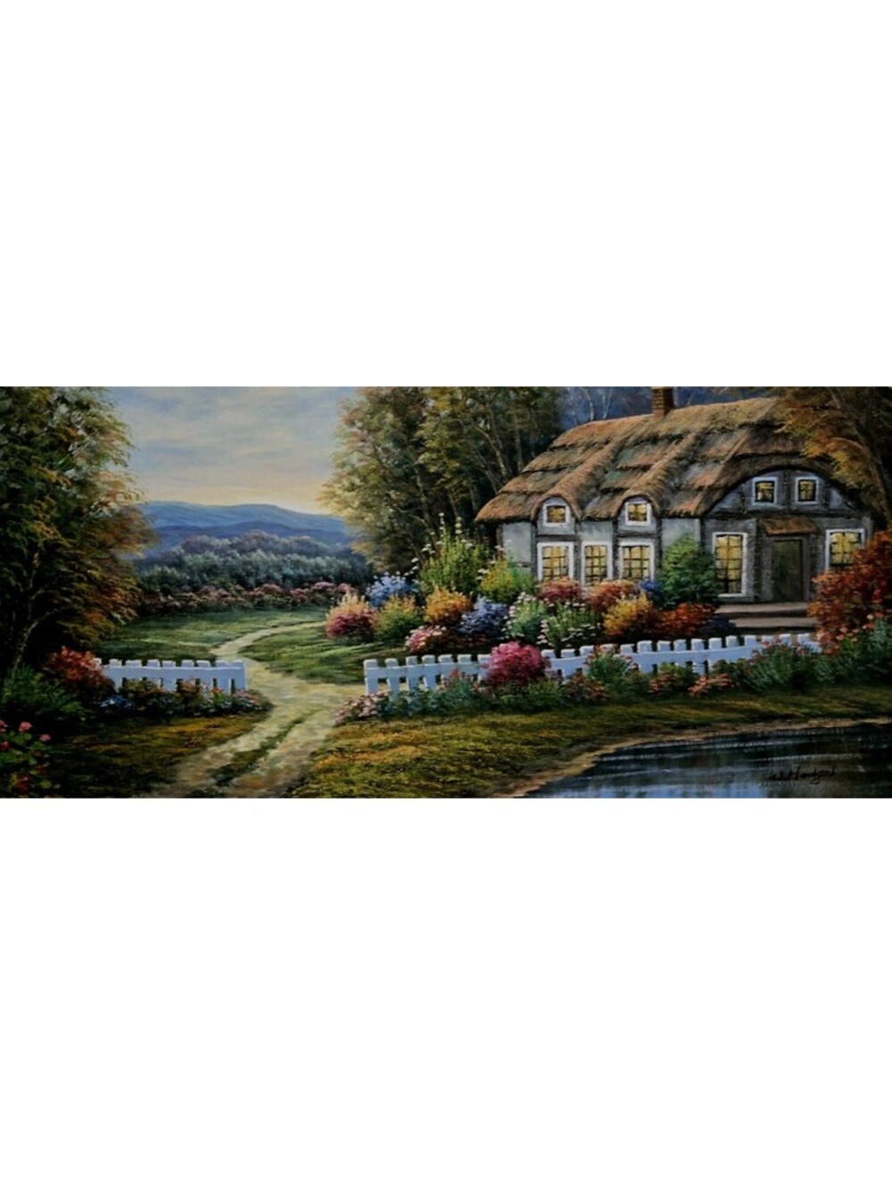 W. Hodges Signed Vintage landscape Cottage Oil Painting Artwork 36X24"